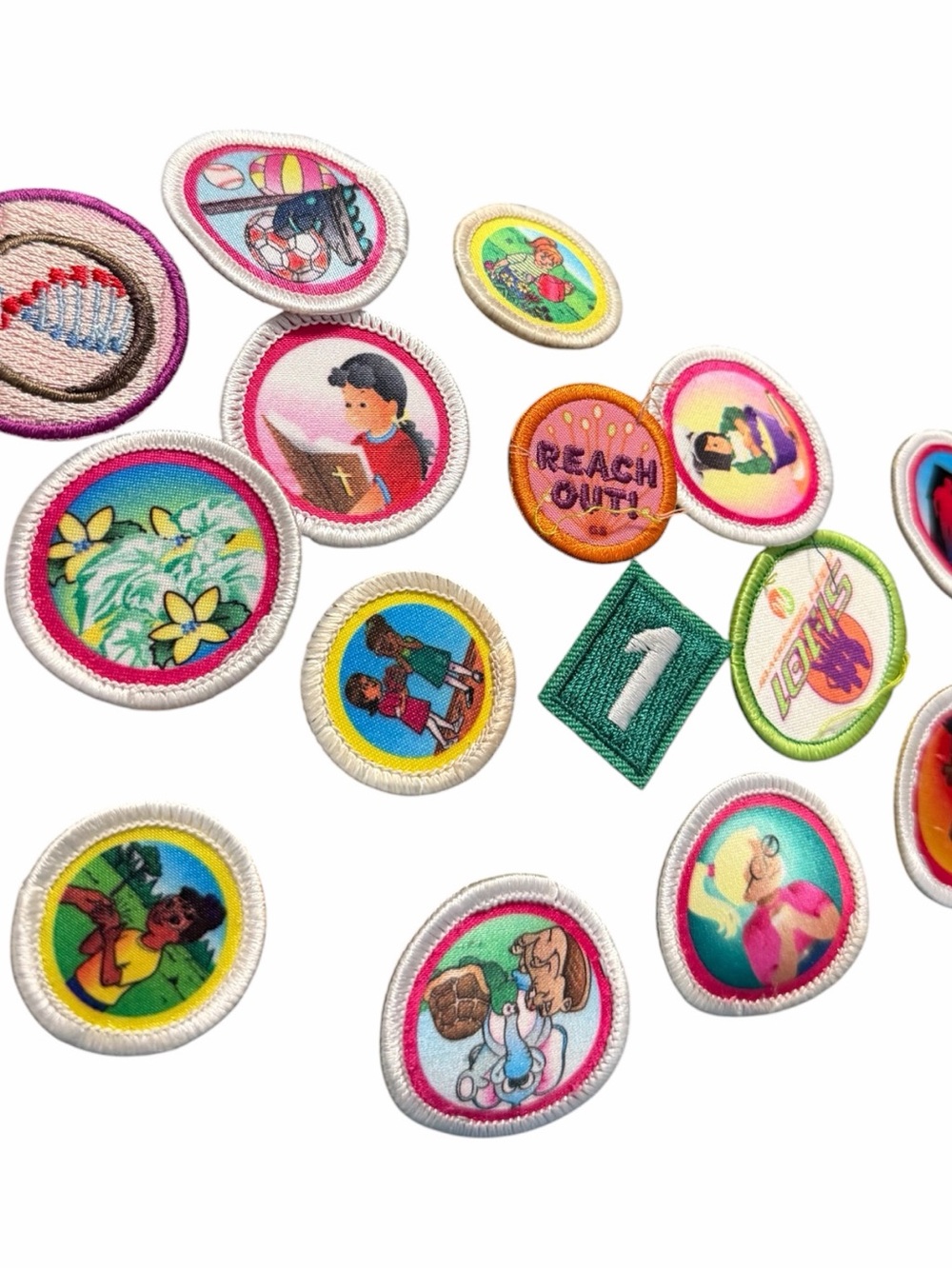 Girl Scouts  Kids Merit Badge Patch Set - Pink, Green, Yellow, Blue